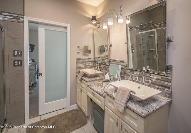 224 Shadow Wood Cir, Archbald, PA 18403 - full bath with a shower stall, tasteful backsplash, vanity, and tile patterned flooring