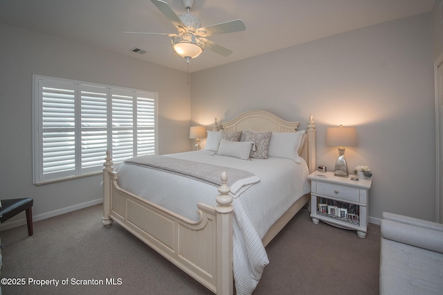 224 Shadow Wood Cir, Archbald, PA 18403 - carpeted bedroom with visible vents, baseboards, and a ceiling fan