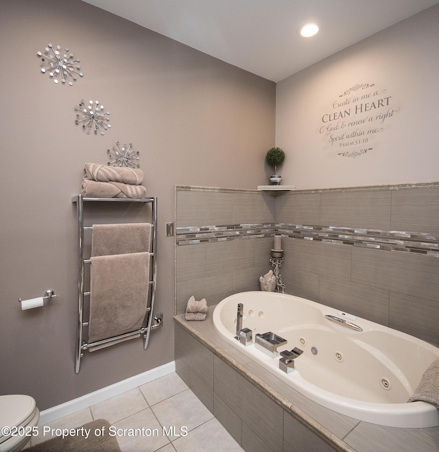224 Shadow Wood Cir, Archbald, PA 18403 - full bathroom with tile patterned flooring, recessed lighting, toilet, a jetted tub, and baseboards