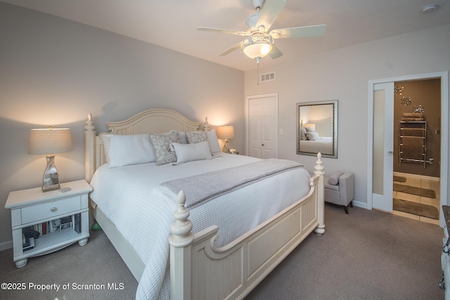 224 Shadow Wood Cir, Archbald, PA 18403 - carpeted bedroom with a closet, ceiling fan, baseboards, and visible vents
