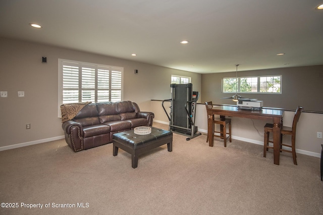224 Shadow Wood Cir, Archbald, PA 18403 - living area with carpet floors, baseboards, and recessed lighting