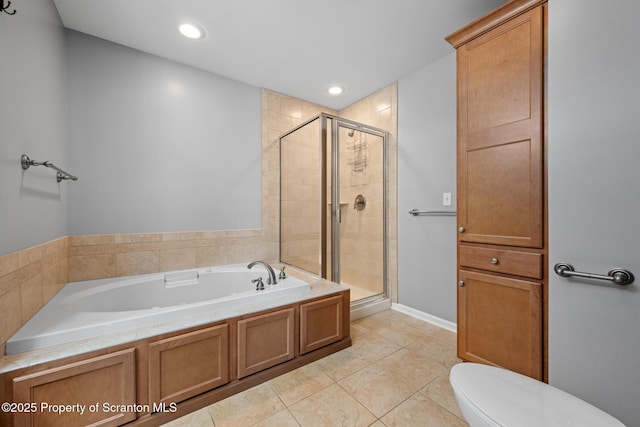 2103 Robinson Close, Moosic, PA 18507 - full bathroom with a bath, a shower stall, tile patterned floors, and recessed lighting