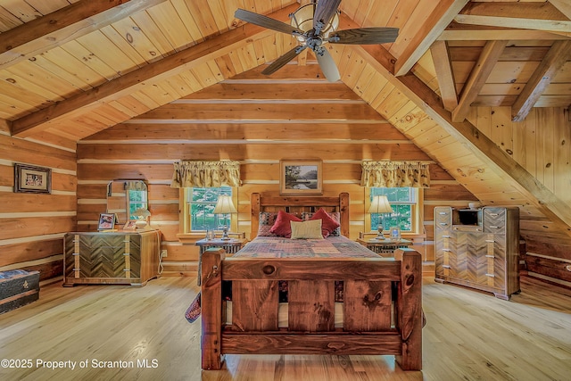 5 Capricorn Cir, Lake Ariel, PA 18436 - bedroom featuring wooden ceiling, light wood-style flooring, and wood walls
