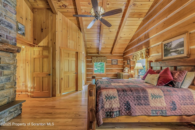 5 Capricorn Cir, Lake Ariel, PA 18436 - bedroom featuring wooden ceiling, wooden walls, and light wood-style flooring