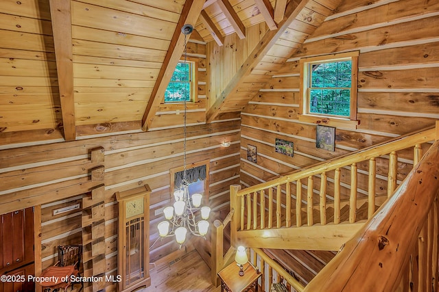 5 Capricorn Cir, Lake Ariel, PA 18436 - staircase featuring wood ceiling, wood walls, and wood finished floors
