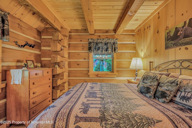 5 Capricorn Cir, Lake Ariel, PA 18436 - bedroom featuring a wood ceiling with exposed beams and wood walls