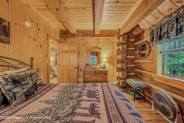 5 Capricorn Cir, Lake Ariel, PA 18436 - bedroom with wooden walls, wood finished floors, and a wooden ceiling with exposed beams