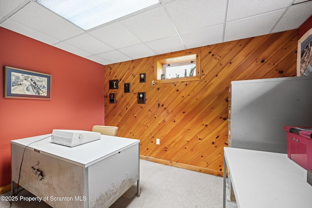32 Christy Ln, Scott Twp, PA 18447 - office featuring a paneled ceiling, wood walls, and light colored carpet