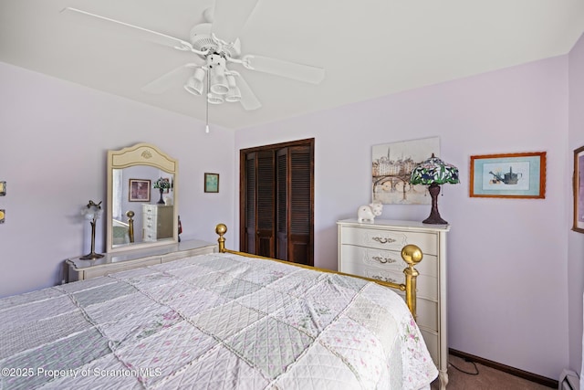 32 Christy Ln, Scott Twp, PA 18447 - bedroom with a closet, carpet floors, ceiling fan, and a baseboard heating unit