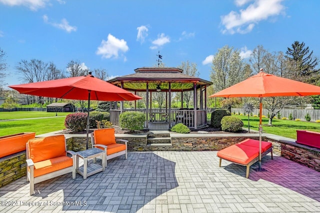 view of patio featuring a gazebo