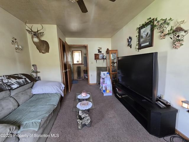 4 Little Ireland Rd, Starrucca, PA 18462 - carpeted living room featuring ceiling fan and baseboards