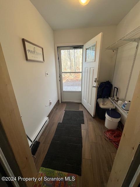 entryway featuring dark hardwood / wood-style flooring and a baseboard radiator