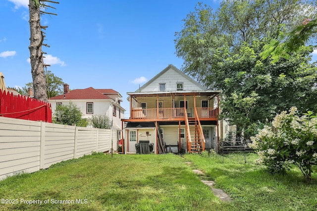 215 St Fr Cabrini Ave Unit Fr, Cabrini, Scranton, PA 18504 - rear view of property with a wooden deck, a fenced backyard, and stairs