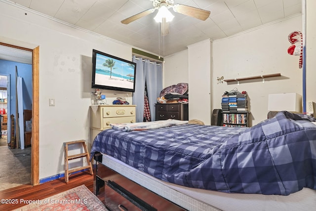 215 St Fr Cabrini Ave Unit Fr, Cabrini, Scranton, PA 18504 - bedroom featuring wood finished floors, crown molding, and a ceiling fan