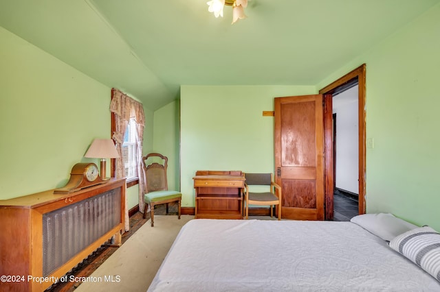 bedroom with lofted ceiling