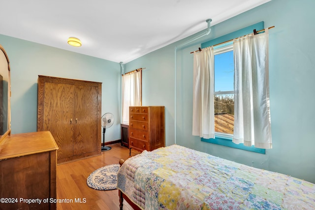 bedroom featuring light hardwood / wood-style floors and multiple windows