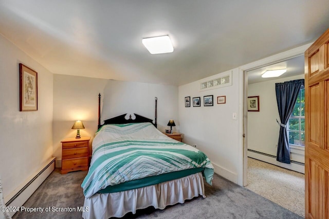 bedroom featuring carpet and a baseboard radiator