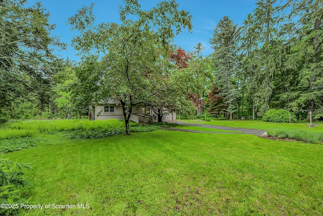 837 Old State Rd, Waverly Twp, PA 18411 - view of green lawn with driveway and a garage