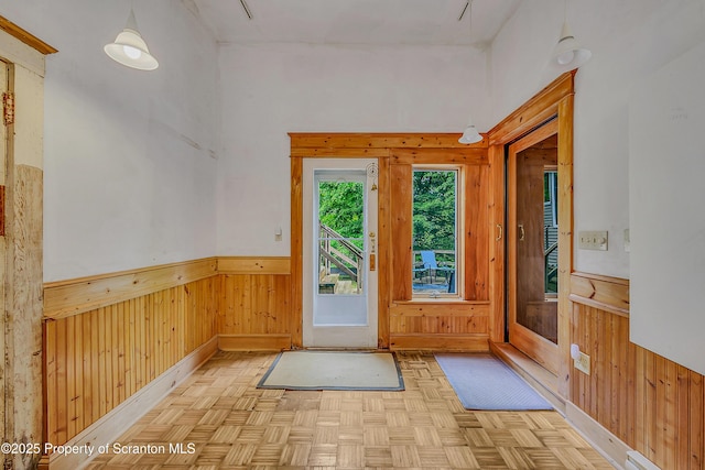 837 Old State Rd, Waverly Twp, PA 18411 - foyer featuring wood walls and a wainscoted wall