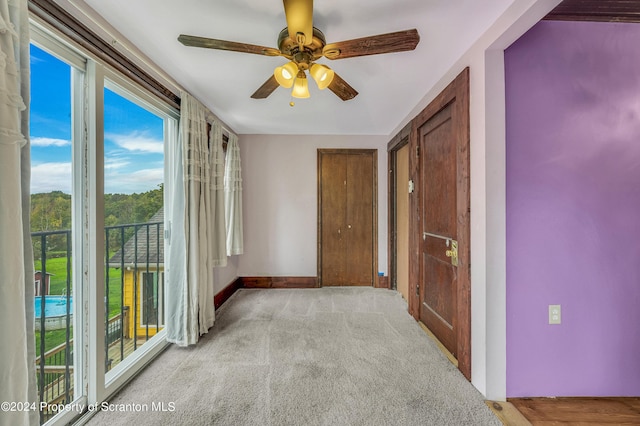 hall with plenty of natural light and light colored carpet