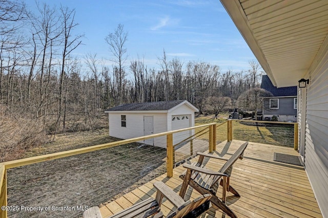 wooden deck with an outdoor structure