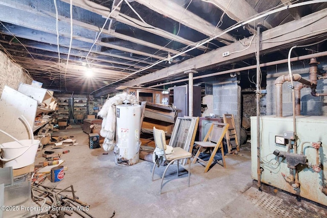 basement featuring water heater