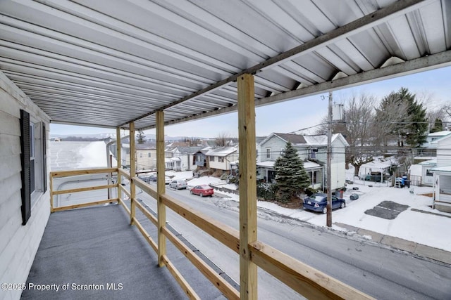 view of snow covered patio