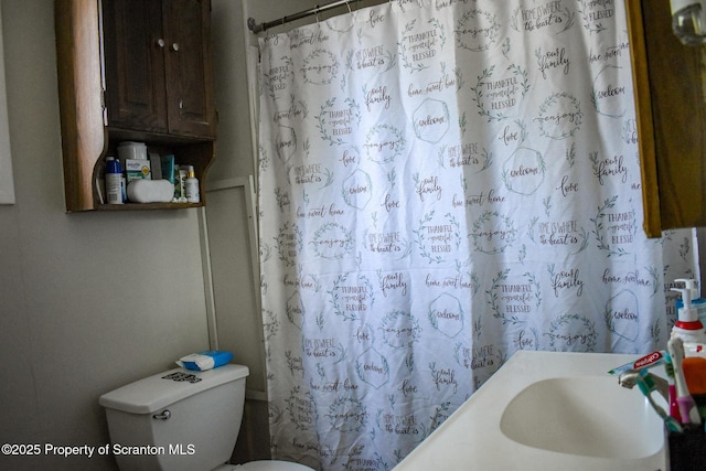 640 Alder St, Scranton, PA 18505 - bathroom with toilet, curtained shower, and a sink
