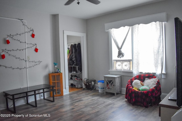 640 Alder St, Scranton, PA 18505 - recreation room with a ceiling fan and wood finished floors