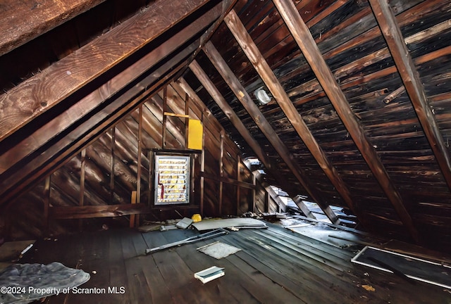 view of unfinished attic