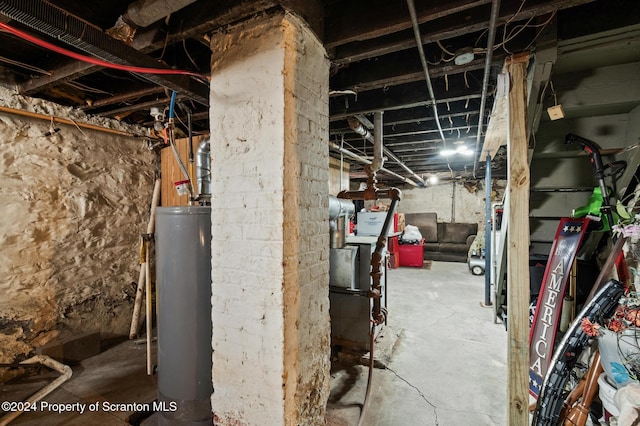 basement with water heater