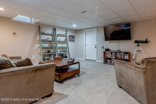 268 Winship Rd, Covington Twp, PA 18444 - living area featuring carpet floors, a drop ceiling, and recessed lighting