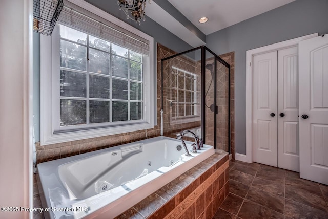 268 Winship Rd, Covington Twp, PA 18444 - bathroom with a jetted tub and a shower stall