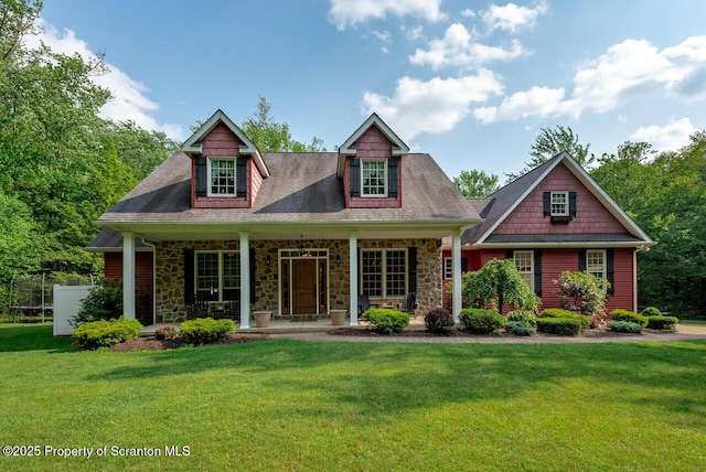 268 Winship Rd, Covington Twp, PA 18444 - view of front of property with a front lawn, a porch, and stone siding