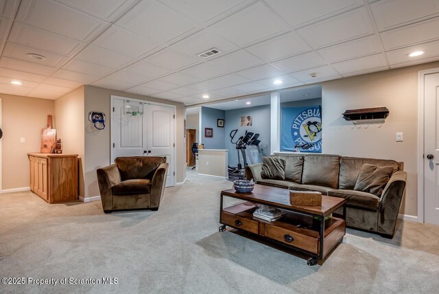 268 Winship Rd, Covington Twp, PA 18444 - living area featuring light carpet, recessed lighting, and a drop ceiling