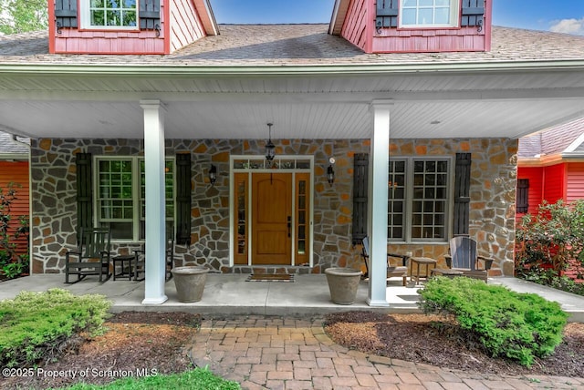 268 Winship Rd, Covington Twp, PA 18444 - property entrance featuring a porch and stone siding