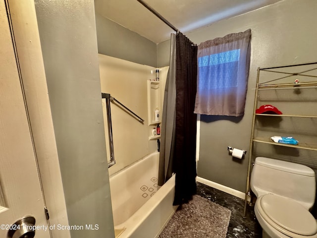 bathroom with shower / bath combo with shower curtain and toilet