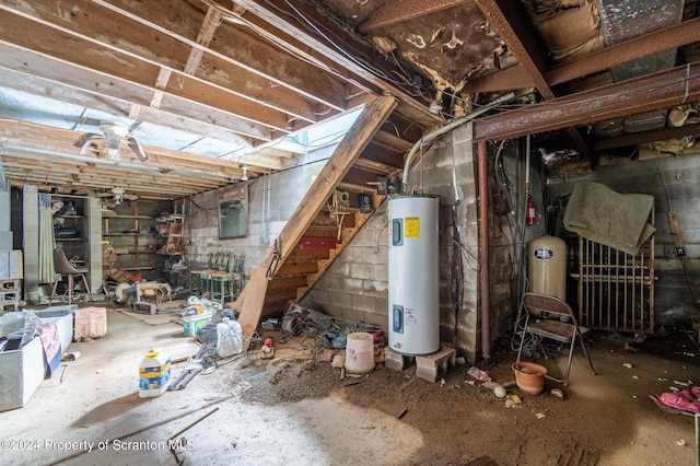 basement with electric water heater