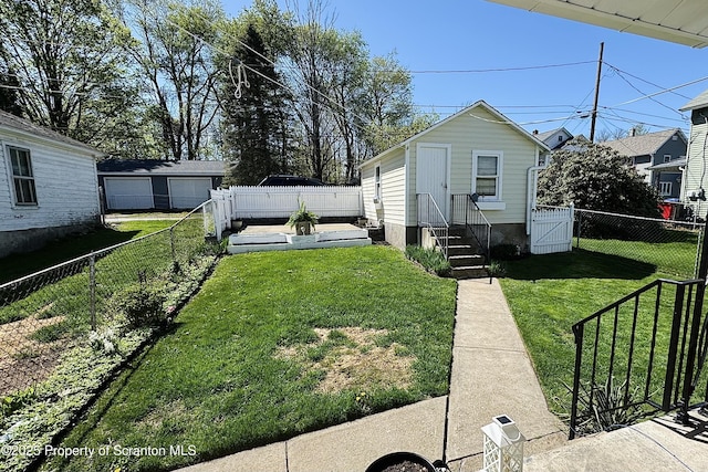 bungalow-style home featuring a fenced backyard, a gate, a front yard, and entry steps