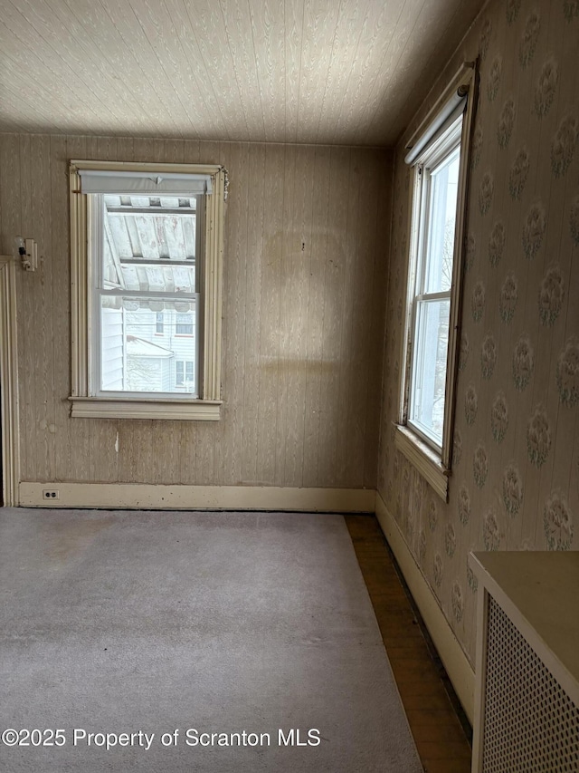 spare room featuring wooden walls