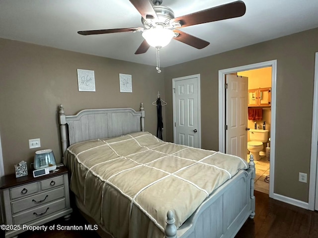 85 Cranberry Ter, Duryea, PA 18642 - bedroom featuring dark wood-style flooring, ensuite bathroom, and a ceiling fan