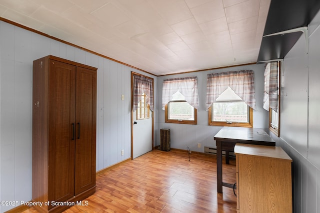 730 Chase Rd, Shavertown, PA 18708 - unfurnished office with light wood-style flooring, radiator heating unit, crown molding, and baseboards