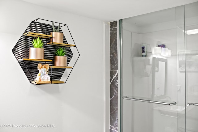 interior details featuring a shower stall