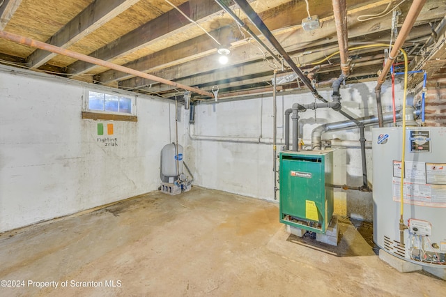 basement featuring water heater