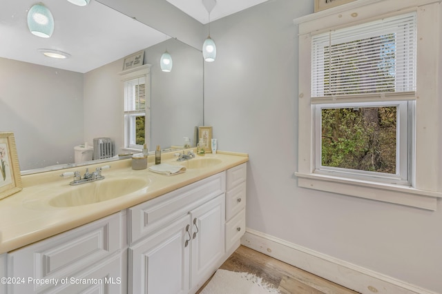 bathroom featuring hardwood / wood-style floors and vanity