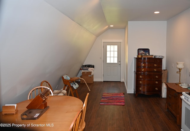 3511 Liberty Park Rd, Hallstead, PA 18822 - dining area featuring lofted ceiling, dark wood-style flooring, and recessed lighting