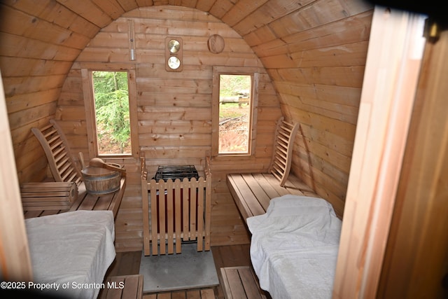 3511 Liberty Park Rd, Hallstead, PA 18822 - relaxing sauna / steam room featuring plenty of natural light, wood walls, and hardwood / wood-style floors