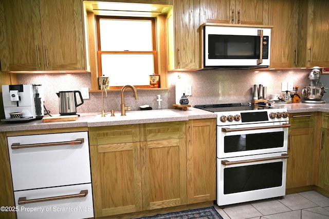 3511 Liberty Park Rd, Hallstead, PA 18822 - kitchen with white appliances, a sink, backsplash, and light tile patterned flooring