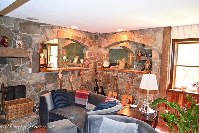 3511 Liberty Park Rd, Hallstead, PA 18822 - living area with a stone fireplace