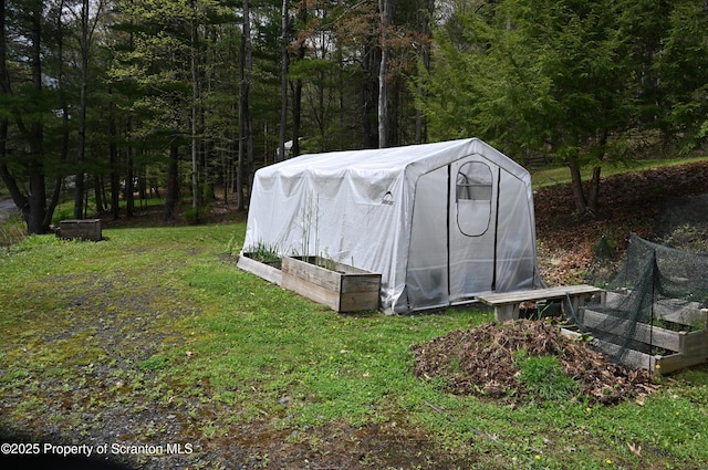 3511 Liberty Park Rd, Hallstead, PA 18822 - view of greenhouse featuring a garden, a yard, and a view of trees